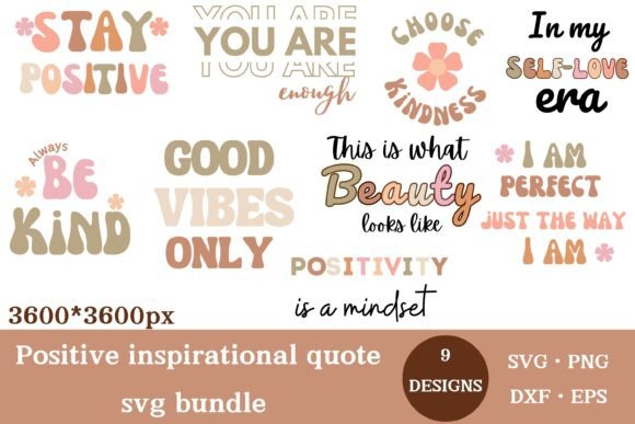 Positive Inspirational Quotes Bundle: Graphics for Crafts & Branding