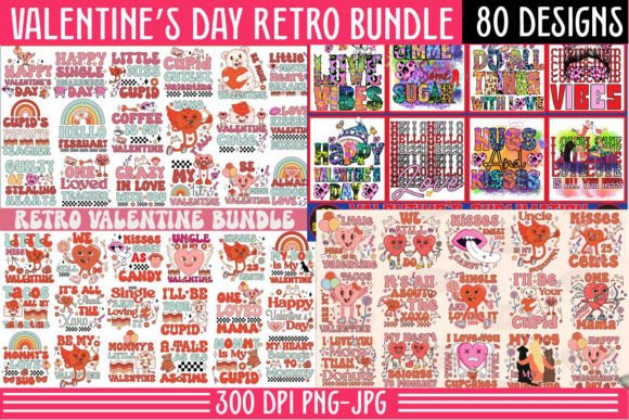 Retro Valentine Sublimation PNG Bundle: Graphics for Crafts & Local Branding