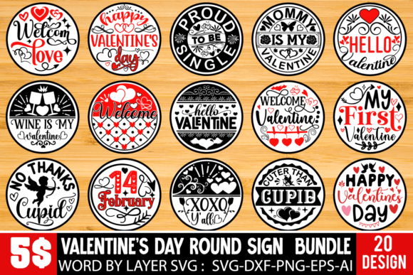 Valentine’s Day Round Sign SVG Bundle: Graphics for Crafts & Content
